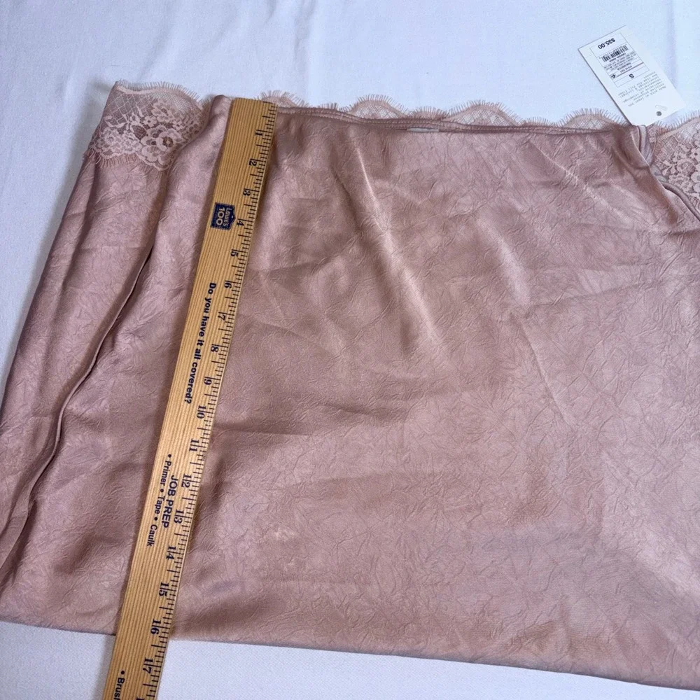 A New Day Satin Midi Skirt Small Pink champagne NEW Lace Trim Crinkle Slip Skirt